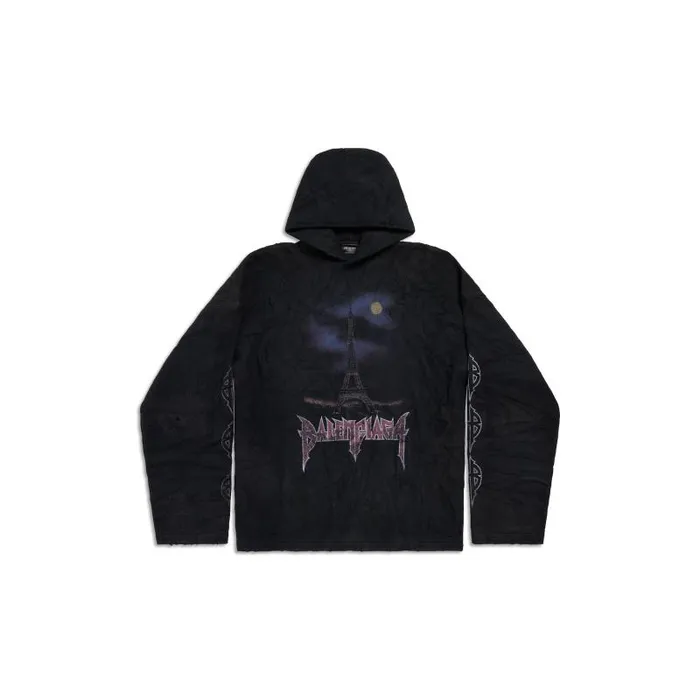 Balenciaga Sweatshirts and Hoodies WomenMen Paris Moon Crinkled Hoodie Large Fit In Black Black Balenciaga Sweatshirts and Hoodies WomenMen Paris Moon Crinkled Hoodie Large Fit In Black Black