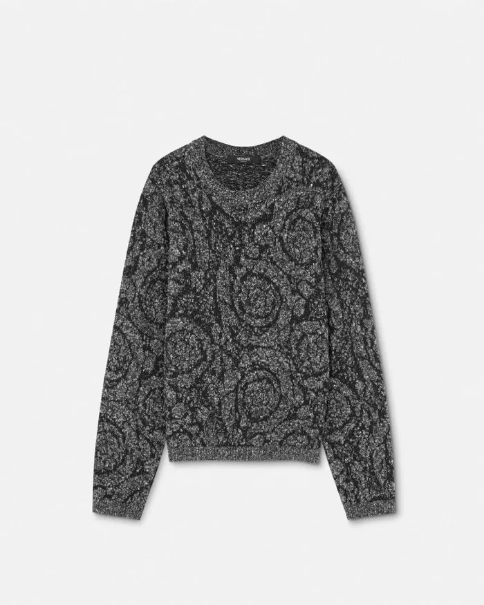Barocco CableKnit Sweater Black Men Versace Knitwear