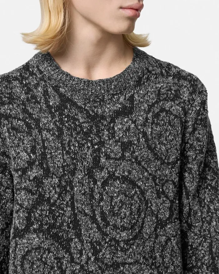 Barocco CableKnit Sweater Black Men Versace Knitwear
