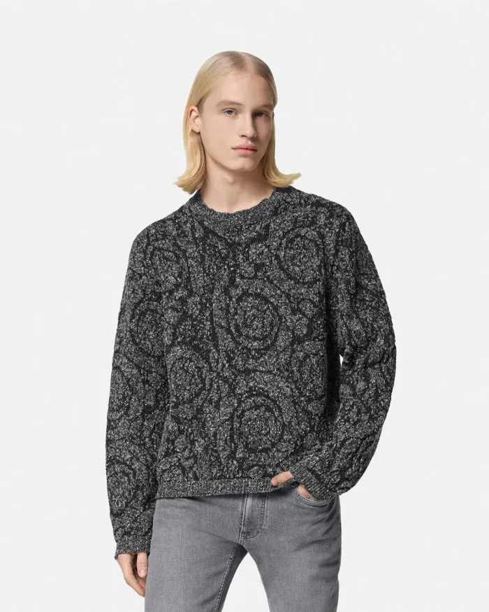 Barocco CableKnit Sweater Black Men Versace Knitwear