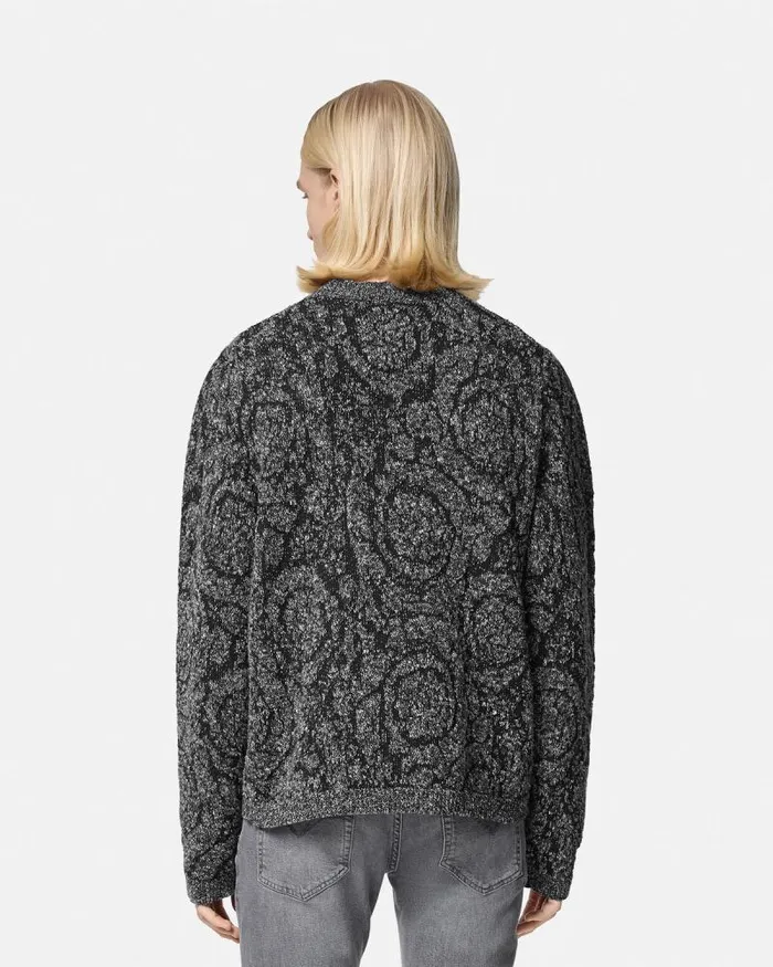 Barocco CableKnit Sweater Black Men Versace Knitwear
