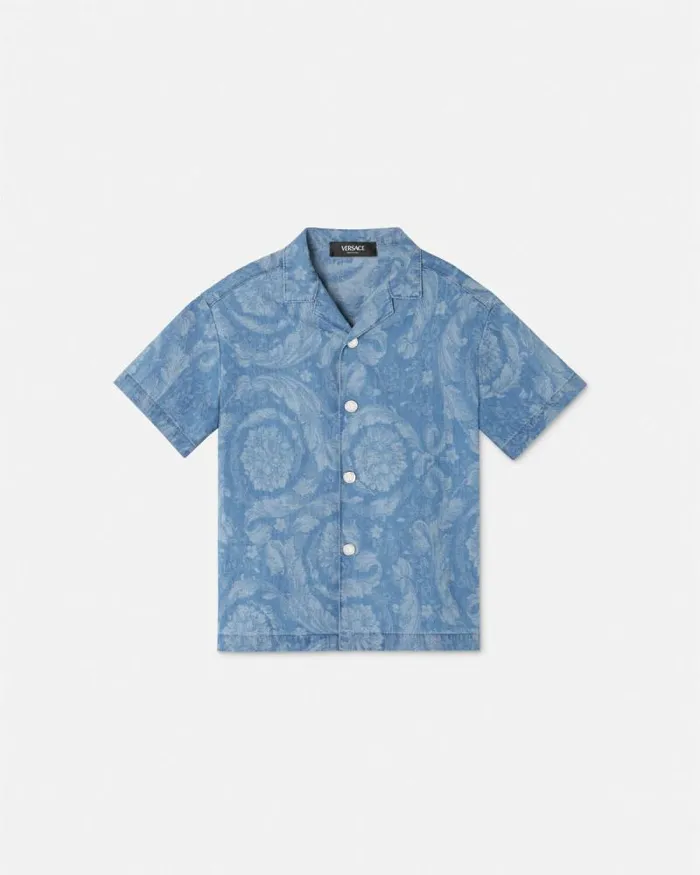 Barocco Chambray Kids Shirt Light Blue Children Versace Clothing