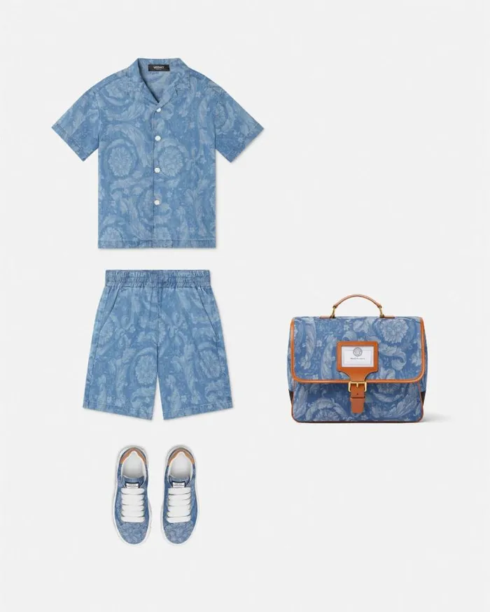 Barocco Chambray Kids Shirt Light Blue Children Versace Clothing
