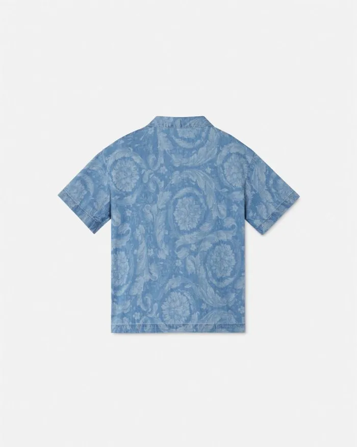 Barocco Chambray Kids Shirt Light Blue Children Versace Clothing