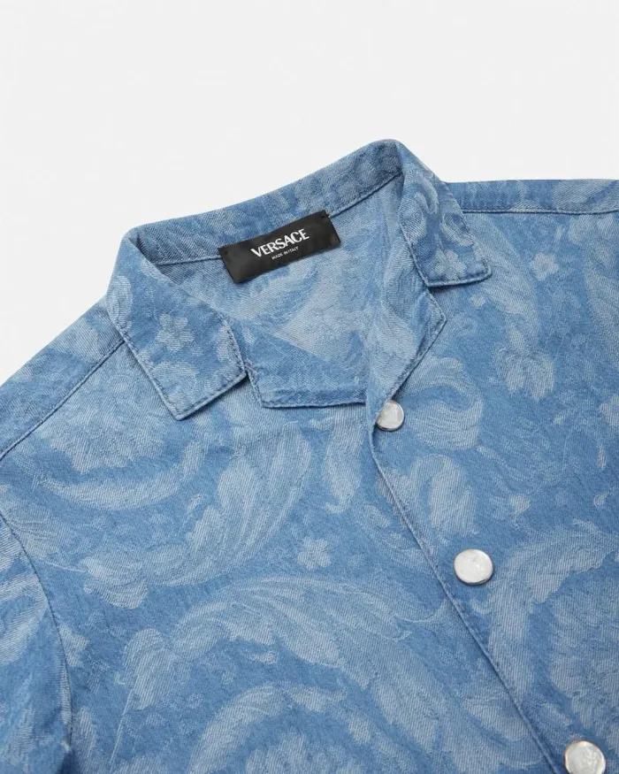 Barocco Chambray Kids Shirt Light Blue Children Versace Clothing