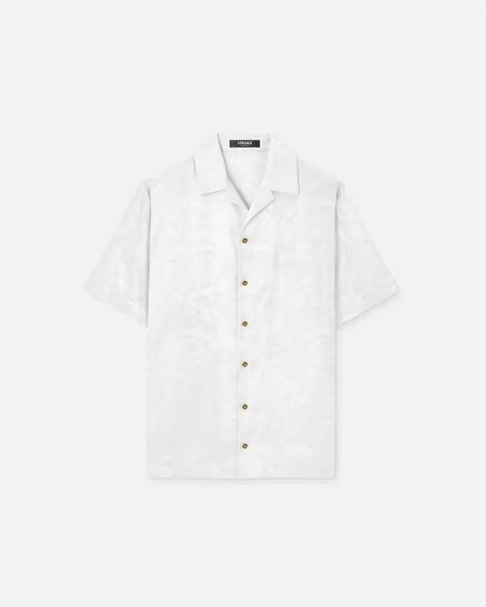 Barocco Jacquard SilkBlend Shirt White Men Versace Shirts