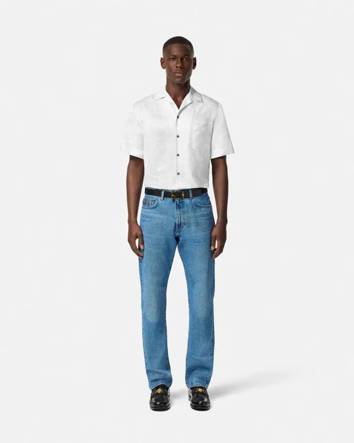 Barocco Jacquard SilkBlend Shirt White Men Versace Shirts