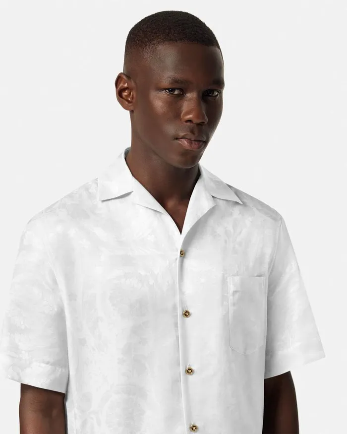Barocco Jacquard SilkBlend Shirt White Men Versace Shirts
