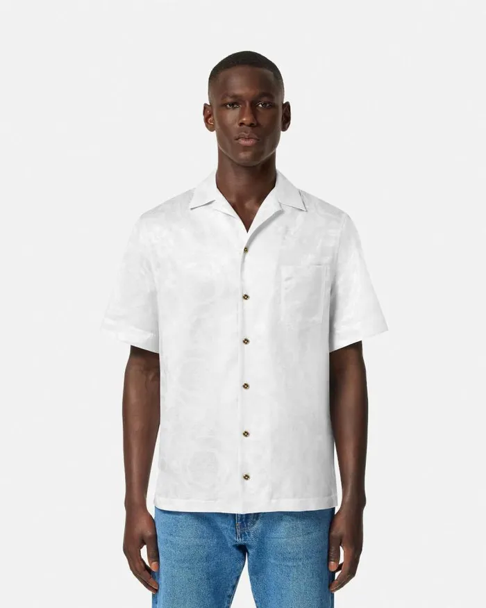 Barocco Jacquard SilkBlend Shirt White Men Versace Shirts