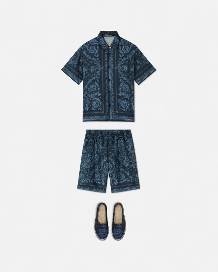 Barocco Kids Silk Shorts Blueprint Children Versace Clothing