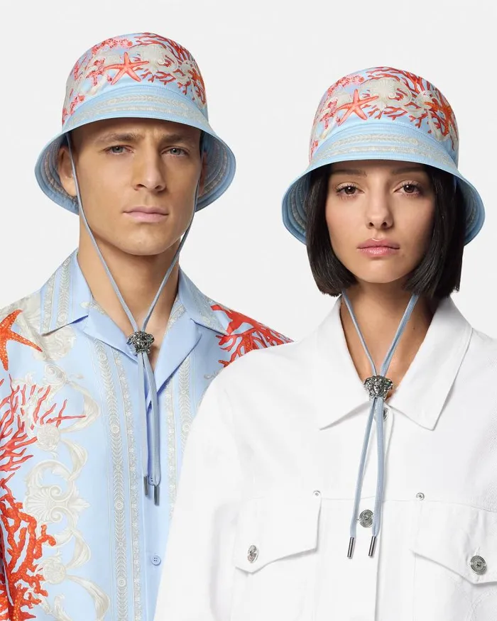 Barocco Sea Bucket Hat Blueprint WomenMen Versace Hats and Caps