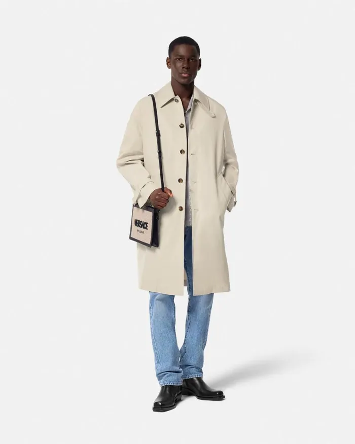 Barocco Sea Gabardine Trench Coat Blueprint Men Versace Jackets and Coats