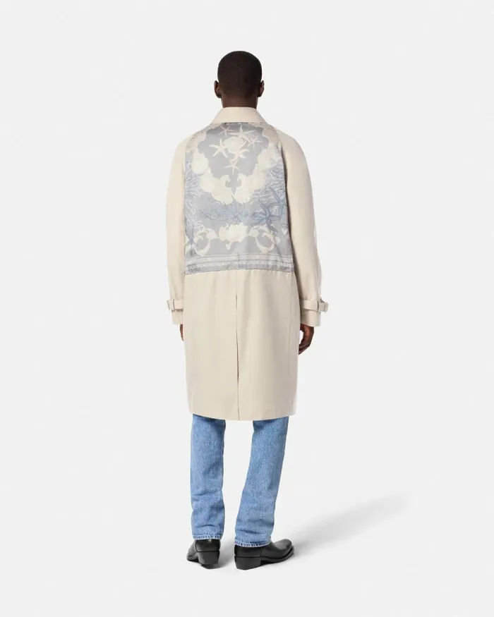 Barocco Sea Gabardine Trench Coat Blueprint Men Versace Jackets and Coats