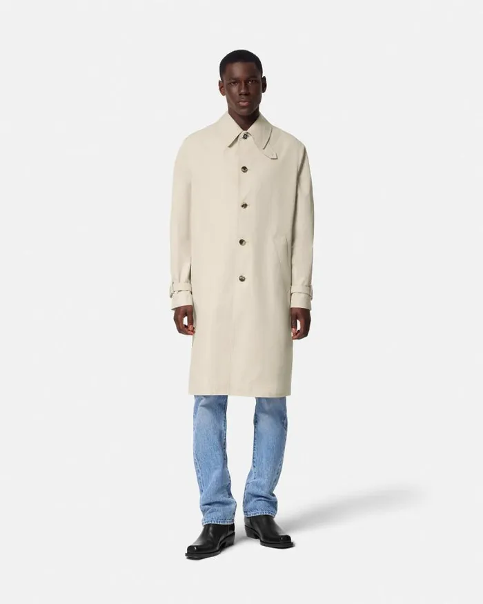 Barocco Sea Gabardine Trench Coat Blueprint Men Versace Jackets and Coats