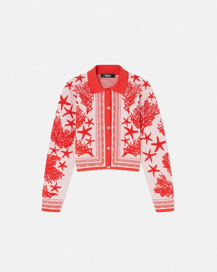 Barocco Sea Knit Polo Cardigan Light Pink Women Versace Knitwear