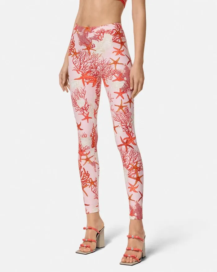 Barocco Sea Leggings Pinkprint Women Versace Pants and Shorts