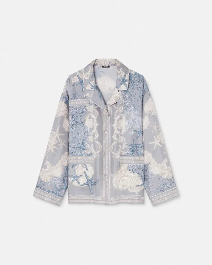 Barocco Sea Oversized Silk Shirt Blueprint Women Versace Shirts and Tops