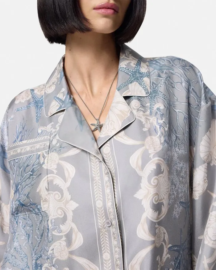 Barocco Sea Oversized Silk Shirt Blueprint Women Versace Shirts and Tops