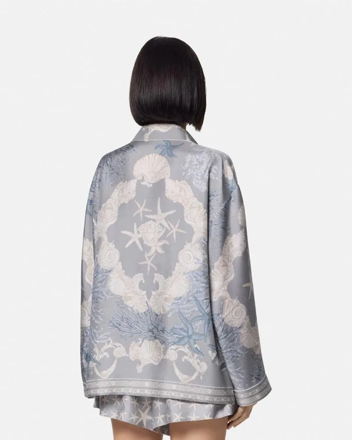 Barocco Sea Oversized Silk Shirt Blueprint Women Versace Shirts and Tops
