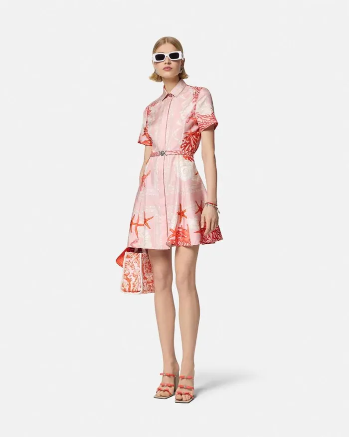 Barocco Sea Silk Shirt Dress Pinkprint Women Versace Dresses