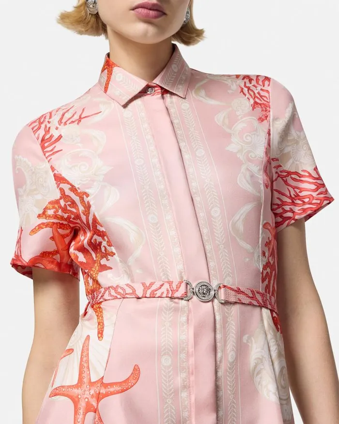 Barocco Sea Silk Shirt Dress Pinkprint Women Versace Dresses