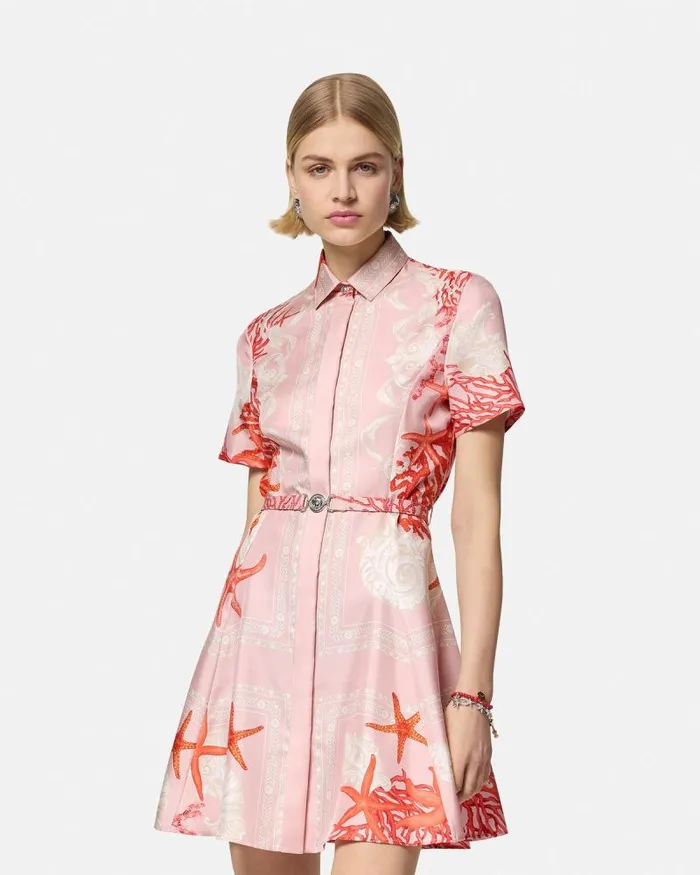 Barocco Sea Silk Shirt Dress Pinkprint Women Versace Dresses