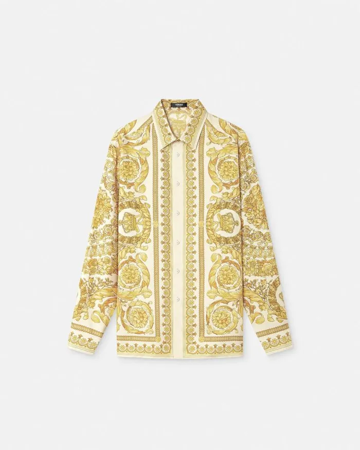 Barocco Silk Shirt Yellowprint Men Versace Shirts