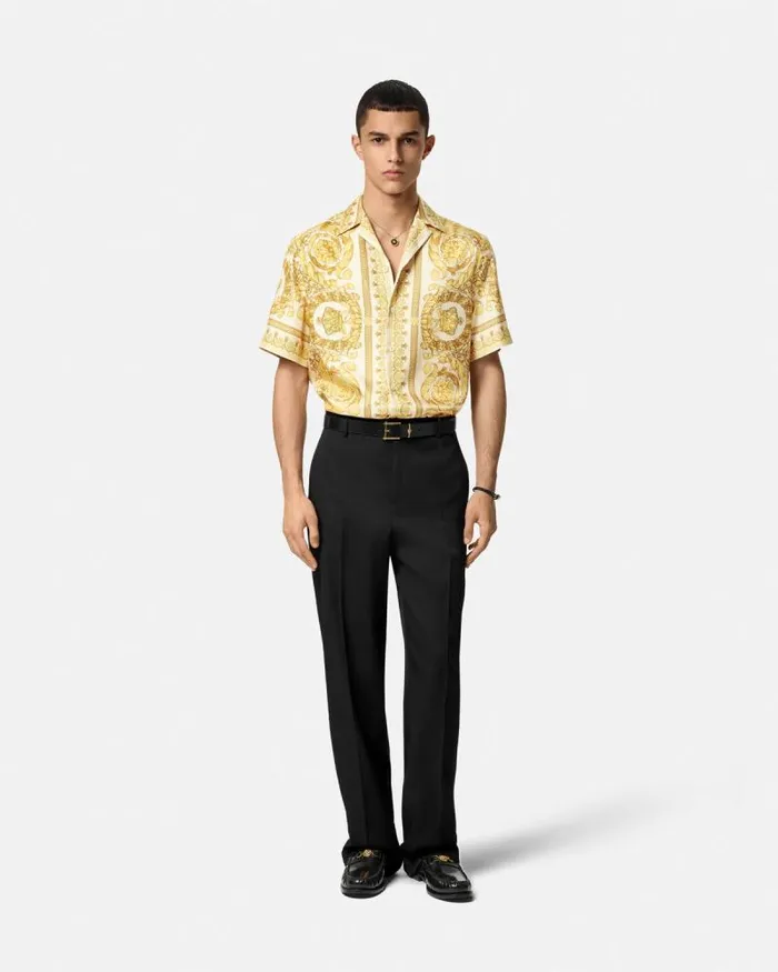 Barocco Silk Shirt Yellowprint Men Versace Shirts