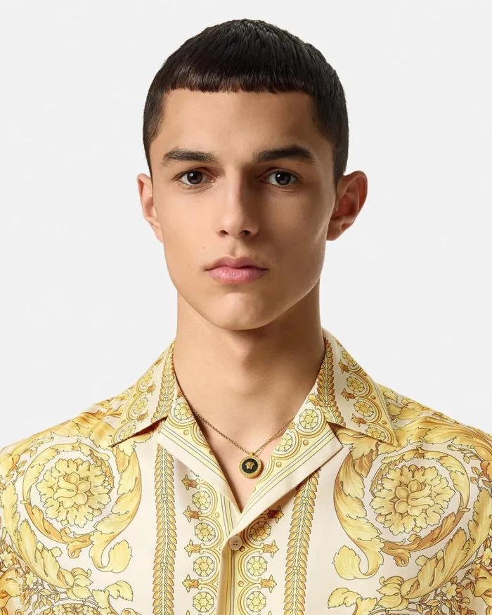 Barocco Silk Shirt Yellowprint Men Versace Shirts