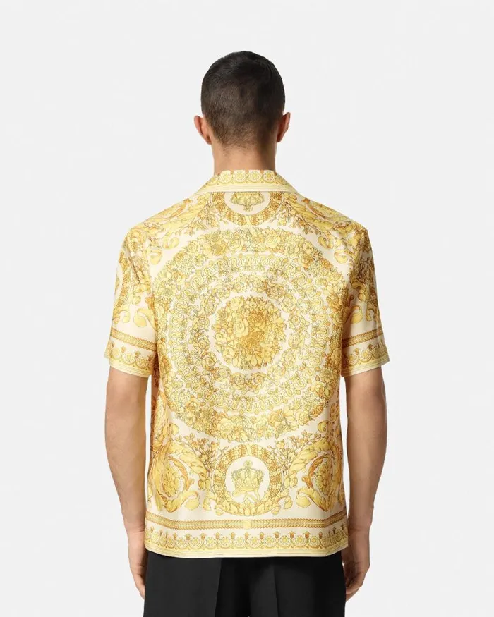 Barocco Silk Shirt Yellowprint Men Versace Shirts