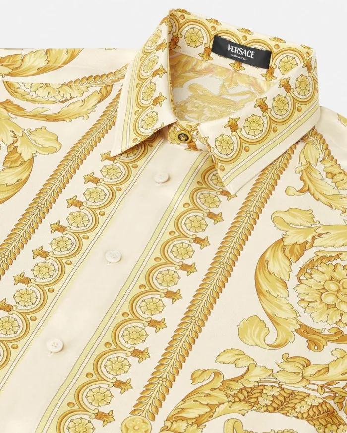 Barocco Silk Shirt Yellowprint Men Versace Shirts
