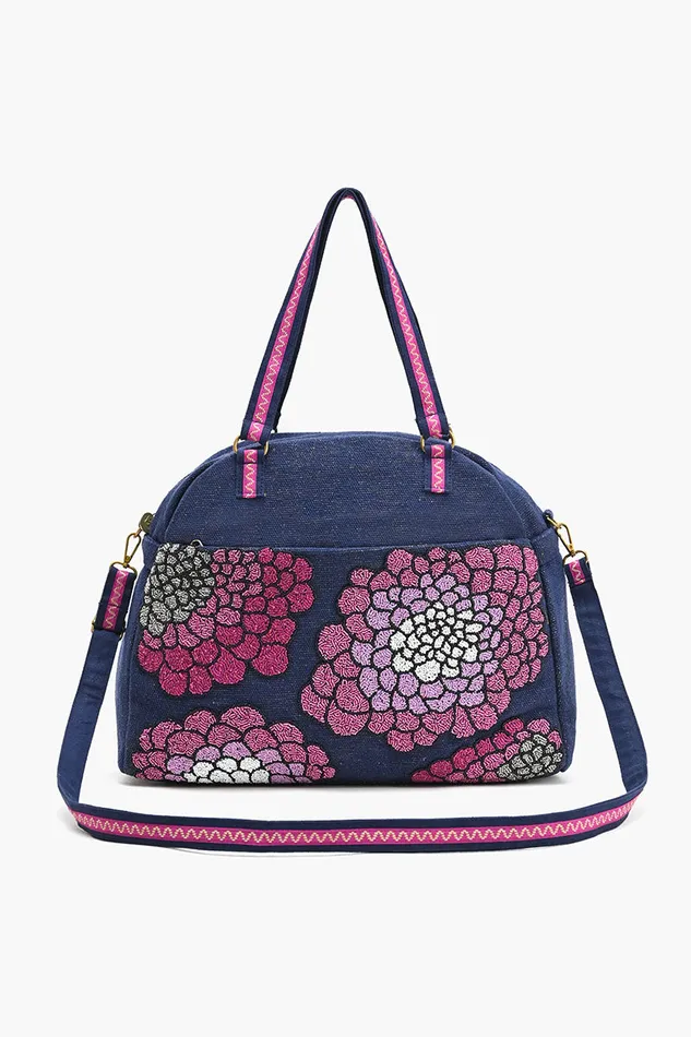 Beach Bags America and Beyond Women Glamorous Embellished Traveler with CrossbodyNavy Floral