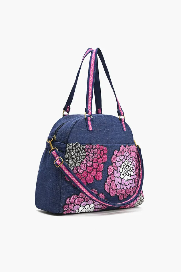 Beach Bags America and Beyond Women Glamorous Embellished Traveler with CrossbodyNavy Floral