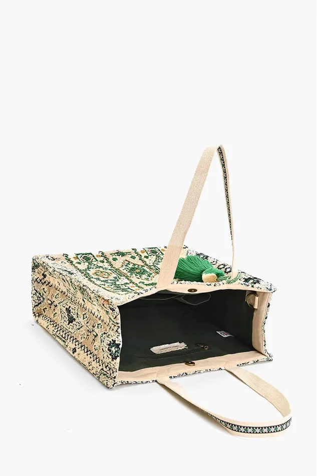 Beach Bags Jacquard Shopper with Adjustable Strap Green Multi 8211 America and Beyond Women