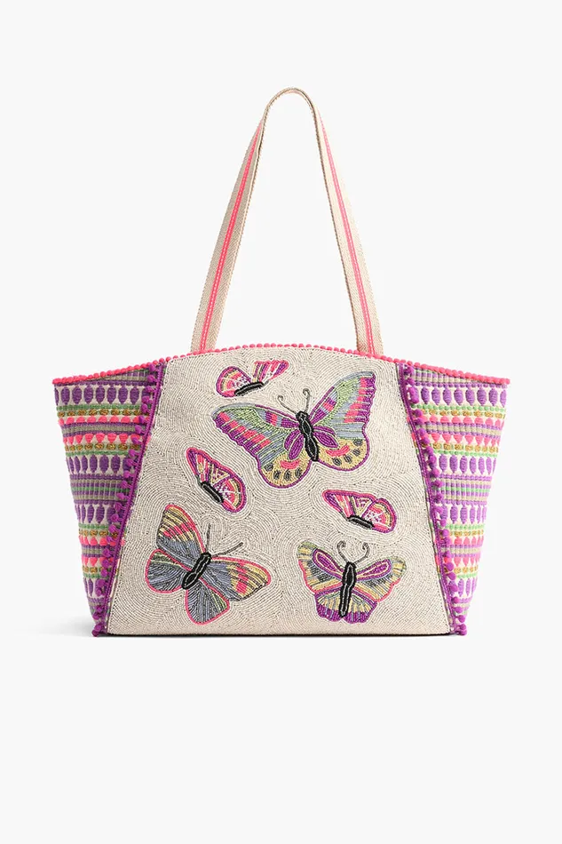 Beach Bags Rosebloom Butterfly Beaded Tote 8211 America and Beyond Women