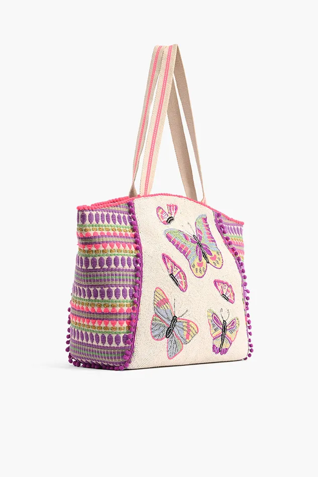 Beach Bags Rosebloom Butterfly Beaded Tote 8211 America and Beyond Women