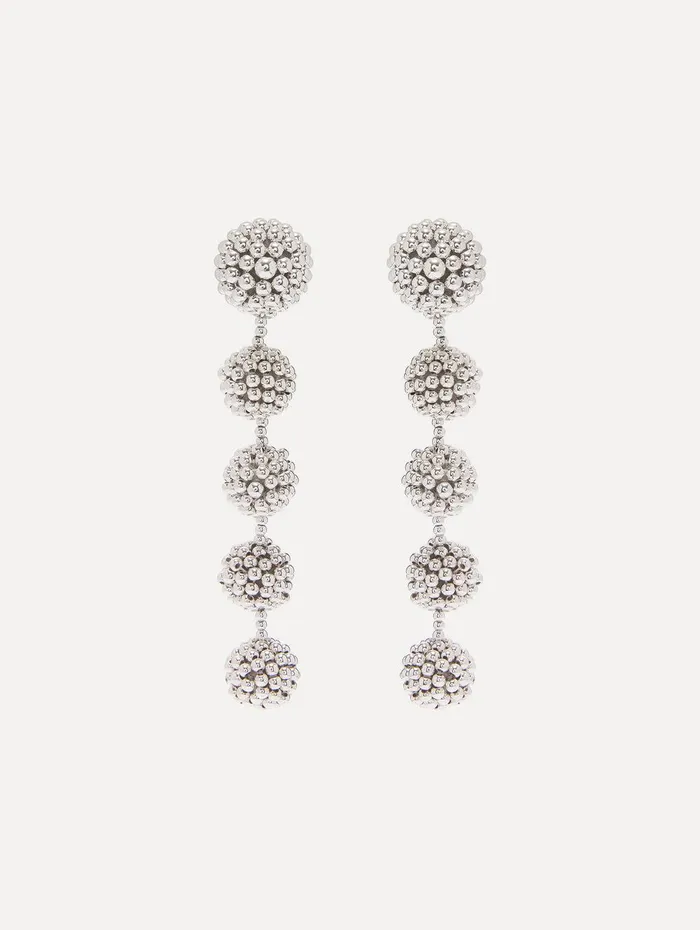Beaded Sphere ClipOn Earrings Silver Women Oscar De La Renta Earrings