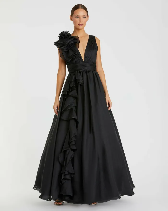Best Sellers Mac Duggal Women Ruffle Detailed Evening Dress Black