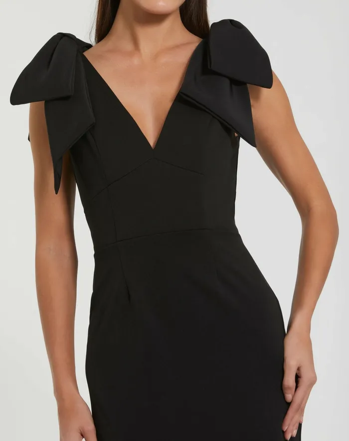 Best Sellers Women Mac Duggal Bow Strap Crepe Fitted Midi Dress Black Best Sellers Women Mac Duggal Bow Strap Crepe Fitted Midi Dress Black