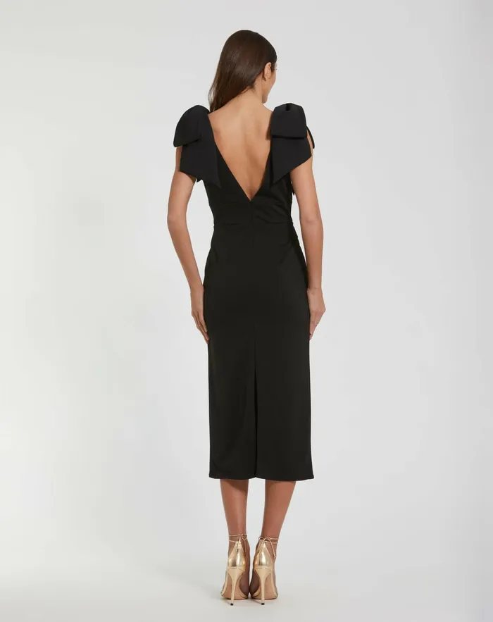 Best Sellers Women Mac Duggal Bow Strap Crepe Fitted Midi Dress Black Best Sellers Women Mac Duggal Bow Strap Crepe Fitted Midi Dress Black