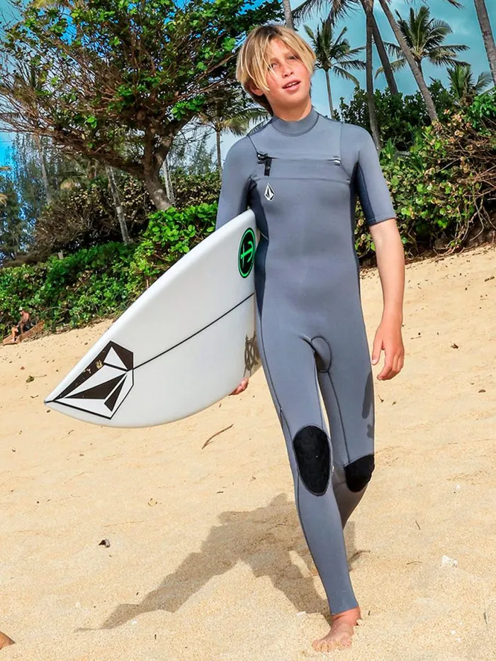 Big Boys Modulator 2mm Chest Zip Short Sleeve Fullsuit 8211 Charcoal Kids Volcom Wetsuits
