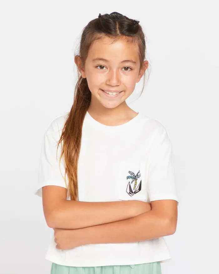 Big Girls Pkt Dial Short Sleeve Tee 8211 Winter White Kids Volcom TShirts and Tanks