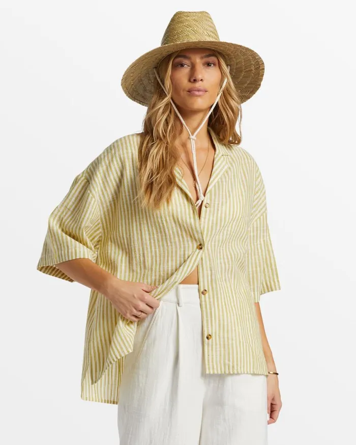 Billabong Beach Side Oversized Short Sleeve Shirt Moss Joy Womens Tops