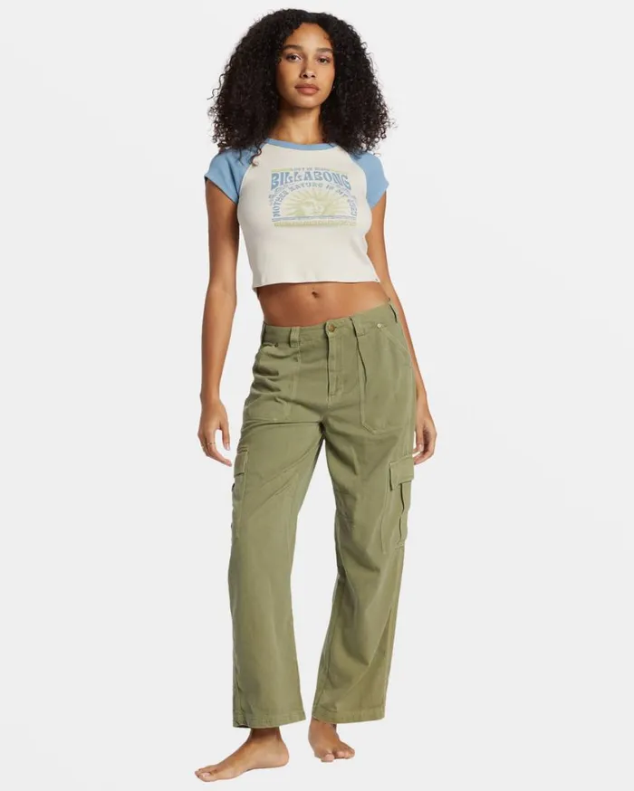 Billabong Blissed Cropped Raglan TShirt Blue Shadow Womens Graphic Tees and Tanks Billabong Blissed Cropped Raglan TShirt Blue Shadow Womens Graphic Tees and Tanks