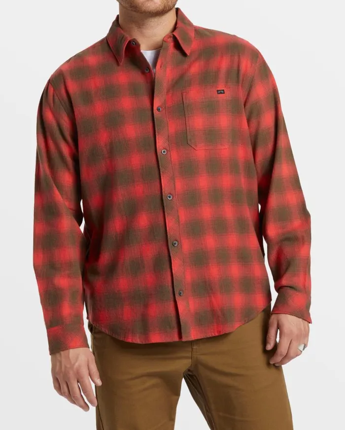 Billabong Coastline Long Sleeve Flannel Shirt Red Mens Shirts