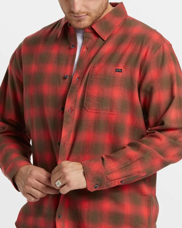 Billabong Coastline Long Sleeve Flannel Shirt Red Mens Shirts Billabong Coastline Long Sleeve Flannel Shirt Red Mens Shirts