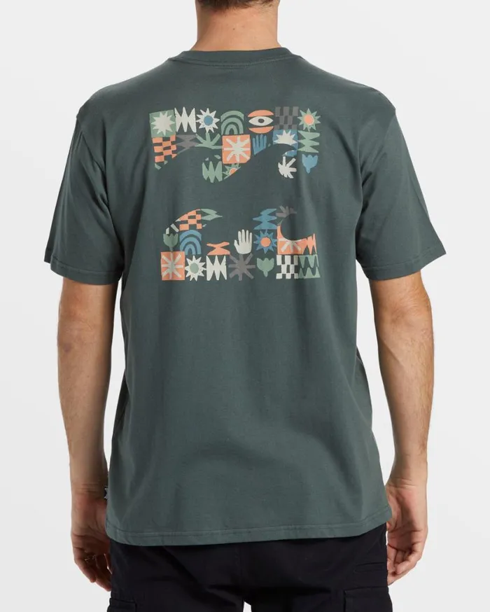 Billabong Crayon Wave TShirt Slate Green Mens TShirts