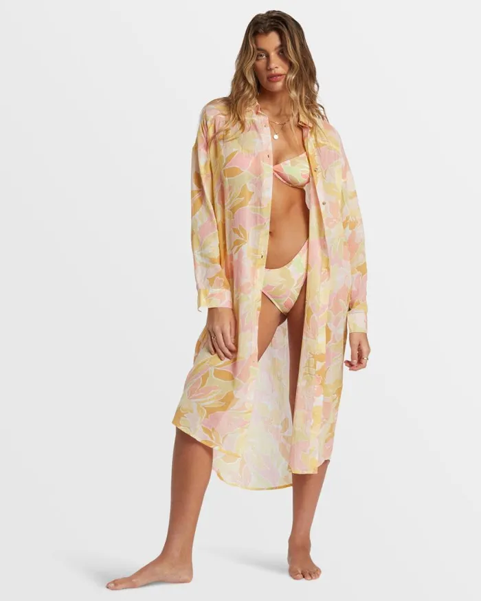 Billabong Daylight Dreamin Midi Shirt Swim CoverUp Multi Womens Dresses