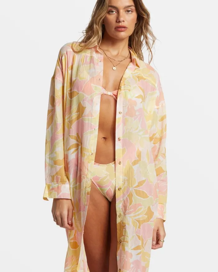 Billabong Daylight Dreamin Midi Shirt Swim CoverUp Multi Womens Dresses Billabong Daylight Dreamin Midi Shirt Swim CoverUp Multi Womens Dresses