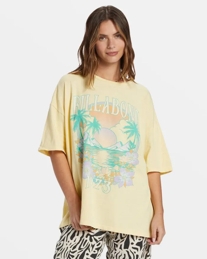 Billabong Island Holiday Oversized TShirt Yellow Womens Graphic Tees and Tanks Billabong Island Holiday Oversized TShirt Yellow Womens Graphic Tees and Tanks